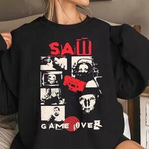 Saw Jigsaw Sweatshirt, 90S Horror Movie Shirt Halloween Party Match Sweater